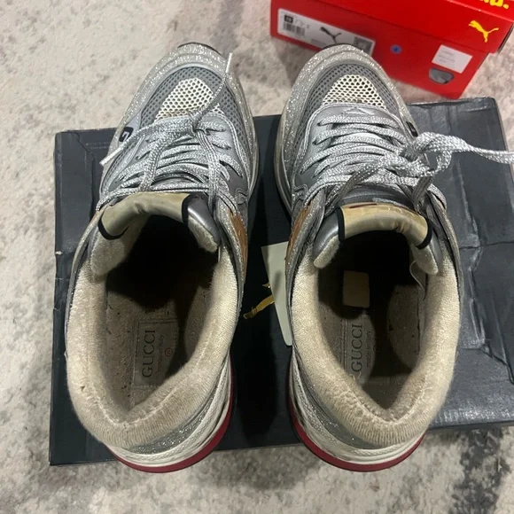 Gucci Sparkling Gray and Red Sneakers